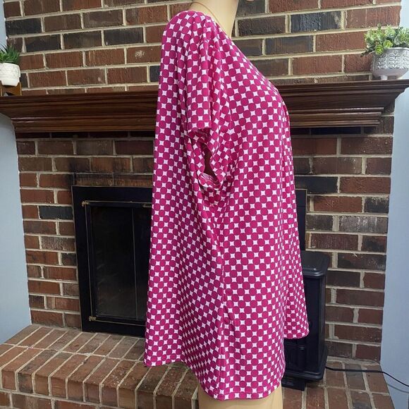 Worthington Stretch Pink Polka  Blouse Women Plus Size 2X Short Sleeve Pre Owned - Picture 6 of 12